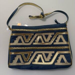 Vintage Warren Reed‎ denim southwestern and gold Crossbody Bag